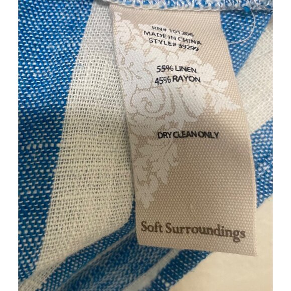 Soft Surroundings Linen Blend  Cold-Shoulder Top PXL Blue White Striped Short Sl - Picture 7 of 12